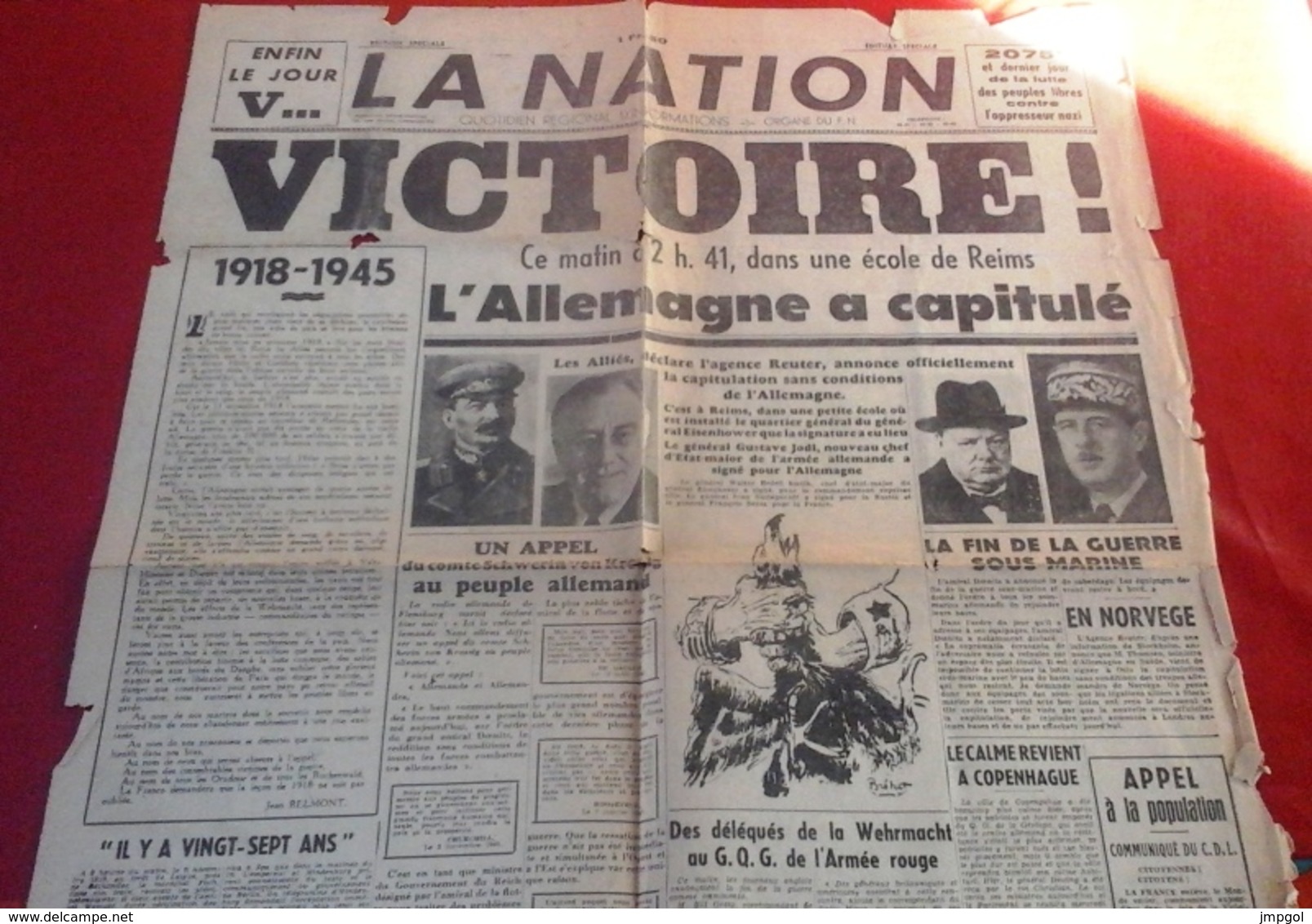 WW2 Journal La Nation Edition Spéciale 8 Mai 1945 La Victoire - Sonstige & Ohne Zuordnung