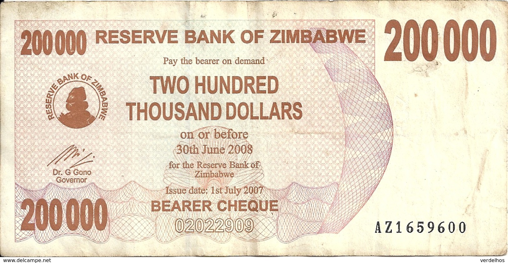 ZIMBABWE 200000 DOLLARS 2007 VF P 49 - Zimbabwe