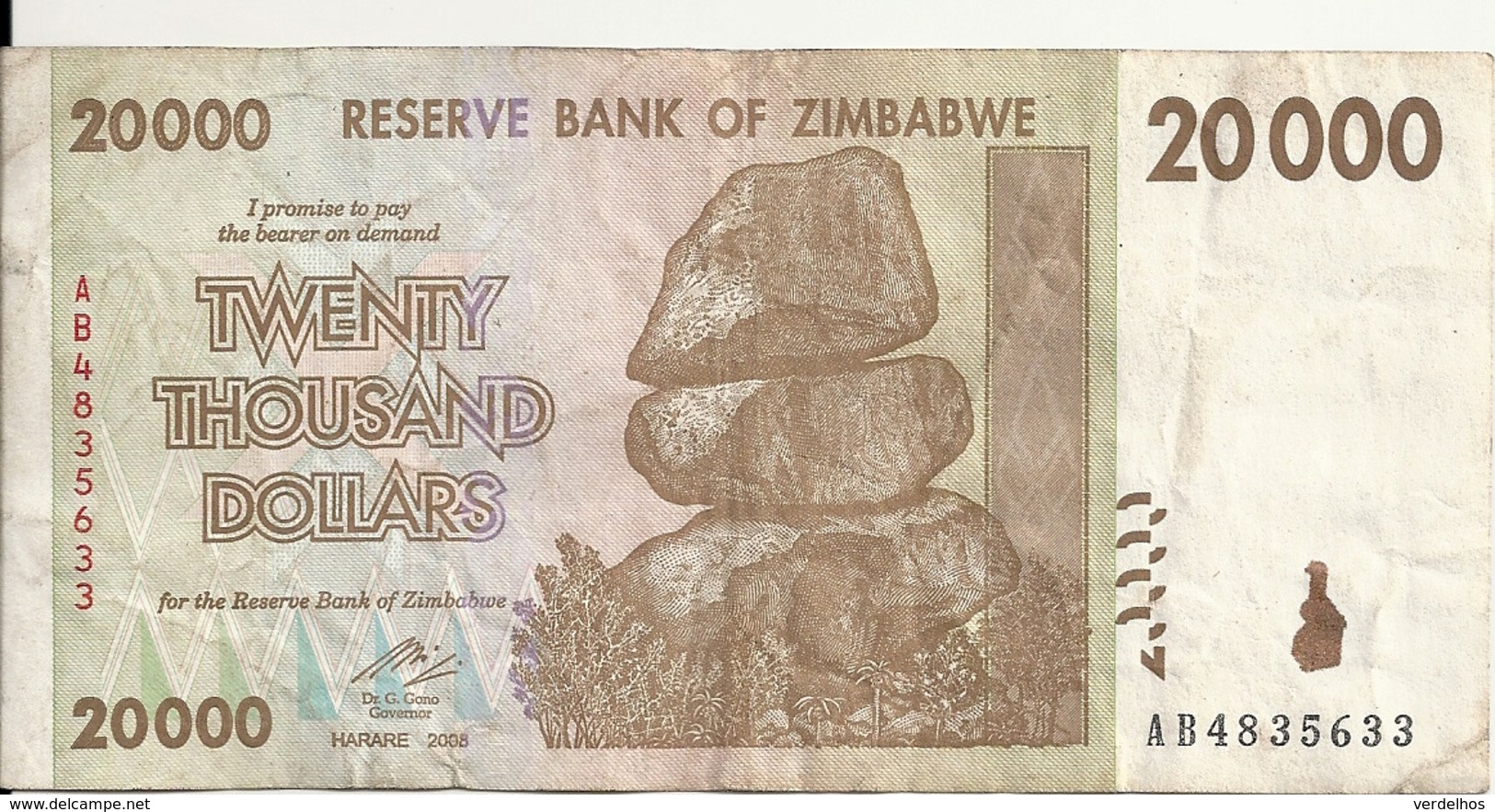 ZIMBABWE 20000 DOLLARS 2008 VF P 73 - Zimbabwe