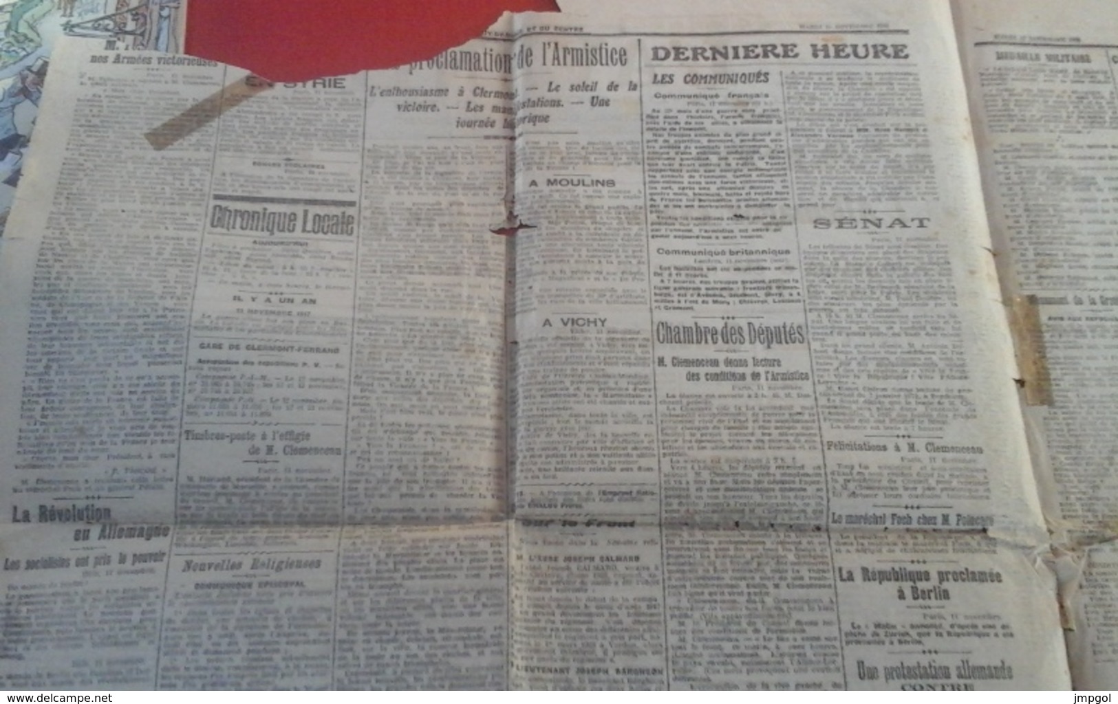 WW1 L'Avenir Du Puy De Dôme Et Du Centre 12 Novembre 1918  L'Armistice Est Signé - Autres & Non Classés