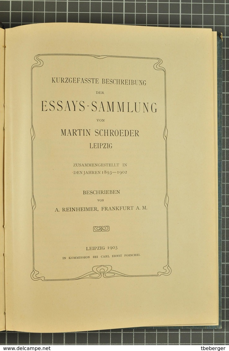 Schroeder, Martin, Kurzgefasste Beschreibung Der Essays - Sammlung, Beschrieben Von A. Reinheimer, Leipzig 1903 (1594) - Handboeken