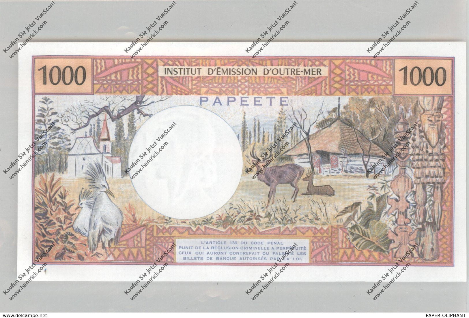 BANKNOTE - TAHITI / PAPETE, Pick 27d, 1000 Francs, 1985, UNC. - Papeete (French Polynesia 1914-1985)