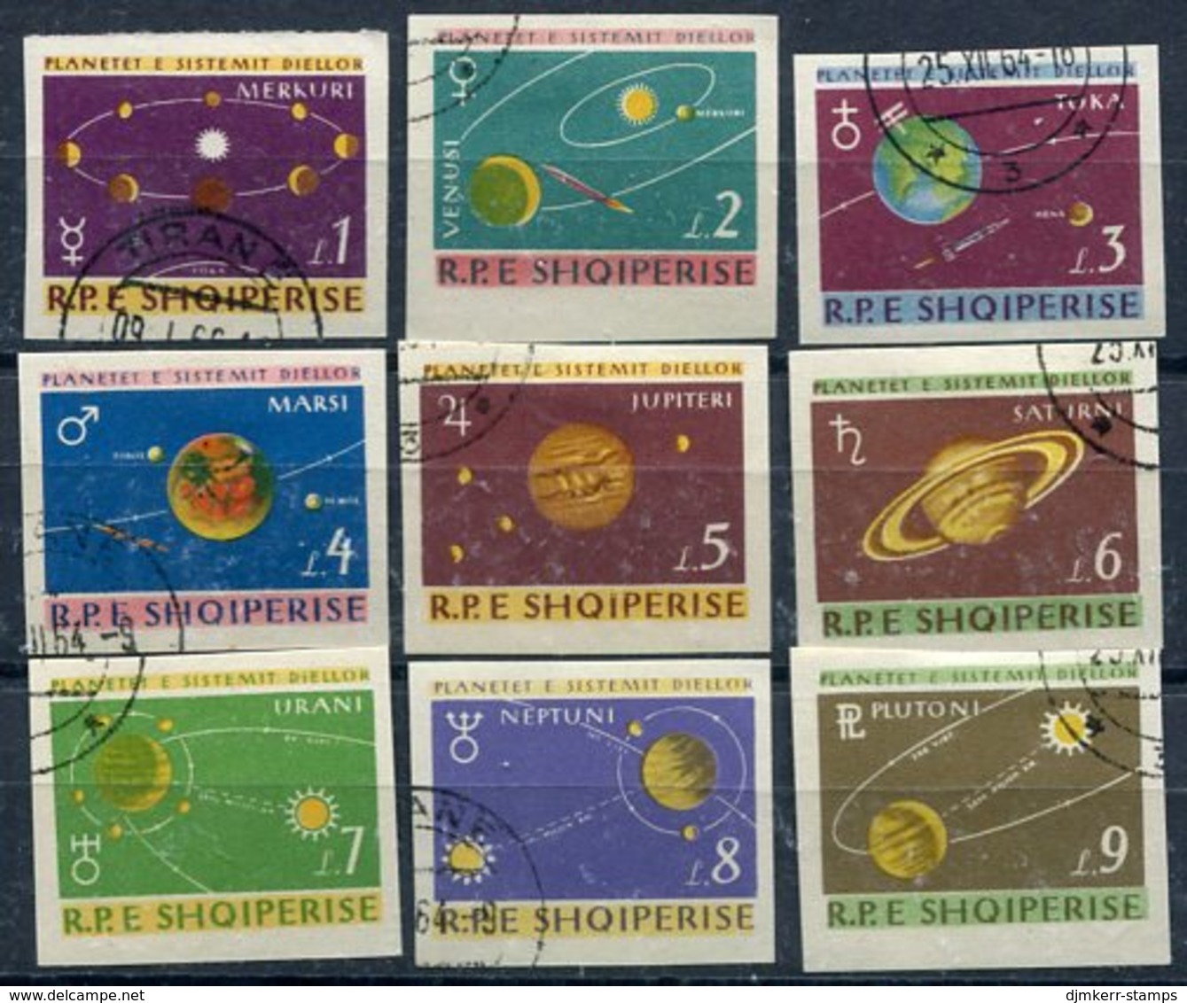 ALBANIA 1964 Planets Of The Solar System Imperforate Set  Used.  Michel 902-10 - Albanie