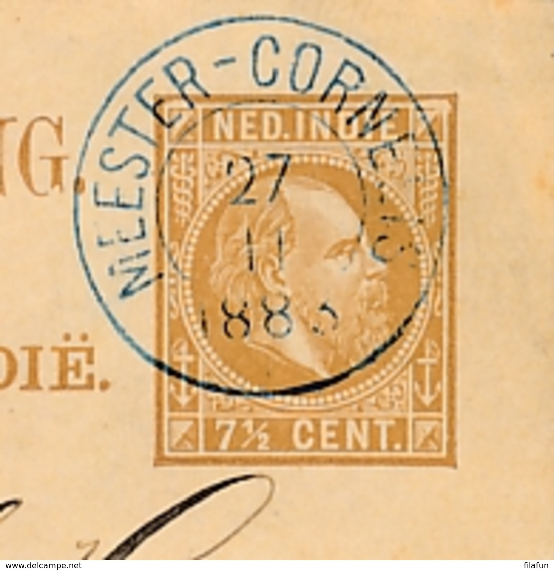 Nederlands Indië - 1883 - 7,5 Cent Willem III, Briefkaart G5 Van KR Meester Cornelis (Blauw) Naar Emmerik / Deutschland - Netherlands Indies