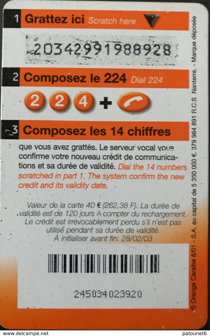 ANTILLES FRANCAISES - France Caraïbes Mobile - Orange - 40 Euros - Antilles (Françaises)