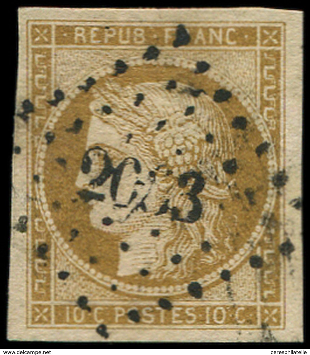 EMISSION DE 1849 - 1    10c. Bistre-jaune, Nuance Foncée, Obl. PC, Très Belles Marges, TTB - 1849-1850 Cérès