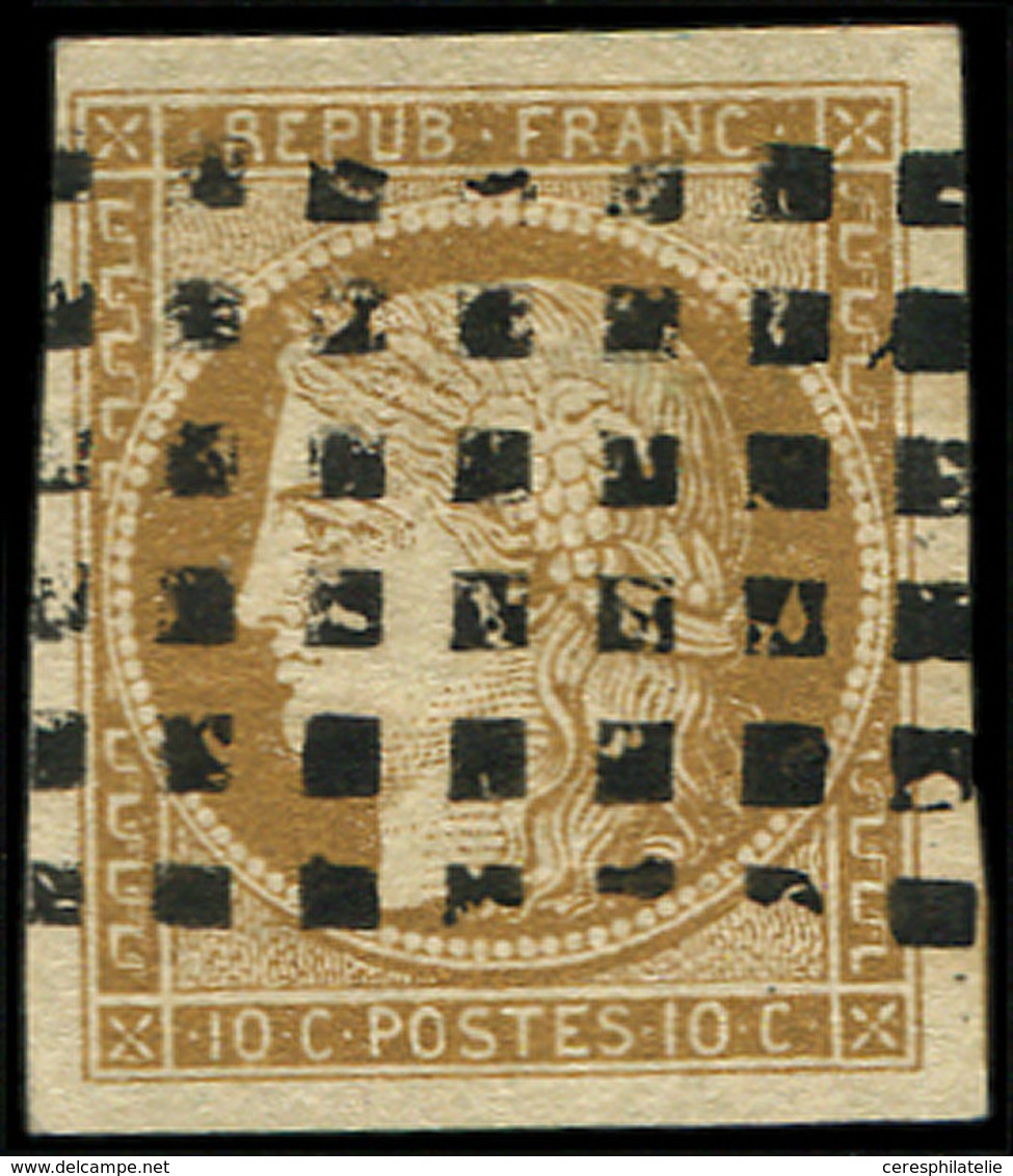 EMISSION DE 1849 - 1    10c. Bistre-jaune, Obl. GROS POINTS, TB - 1849-1850 Cérès