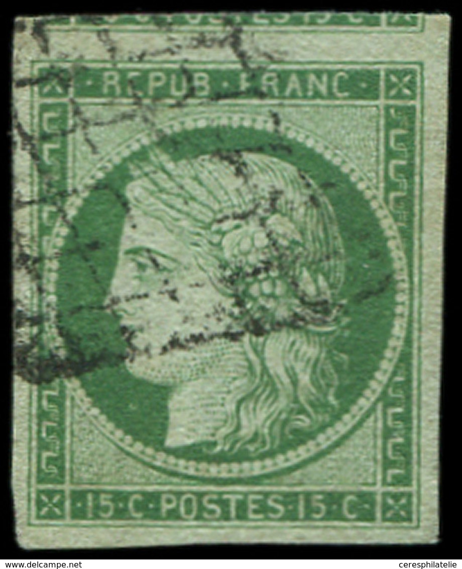 EMISSION DE 1849 - 2b   15c. Vert-jaune, Oblitéré GRILLE, Voisin En Haut, TTB, Cote Et N° Maury - 1849-1850 Cérès