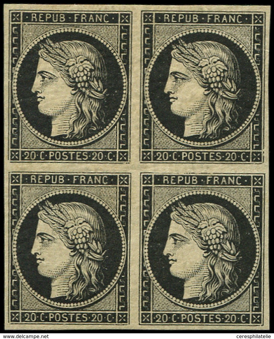 * EMISSION DE 1849 - 3    20c. Noir Sur Jaune, BLOC De 4, Ch. Légère, Très Frais, TTB. J - 1849-1850 Ceres
