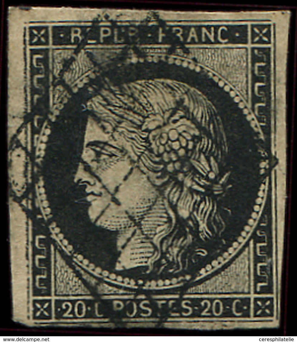 EMISSION DE 1849 - 3    20c. Noir Sur Jaune, Papier épais, Obl. GRILLE, TB - 1849-1850 Cérès