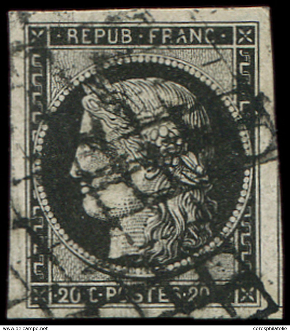 EMISSION DE 1849 - 3a   20c. Noir Sur Blanc, Grandes Marges, Amorce De Voisin à Droite, Obl. GRILLE, TTB - 1849-1850 Cérès