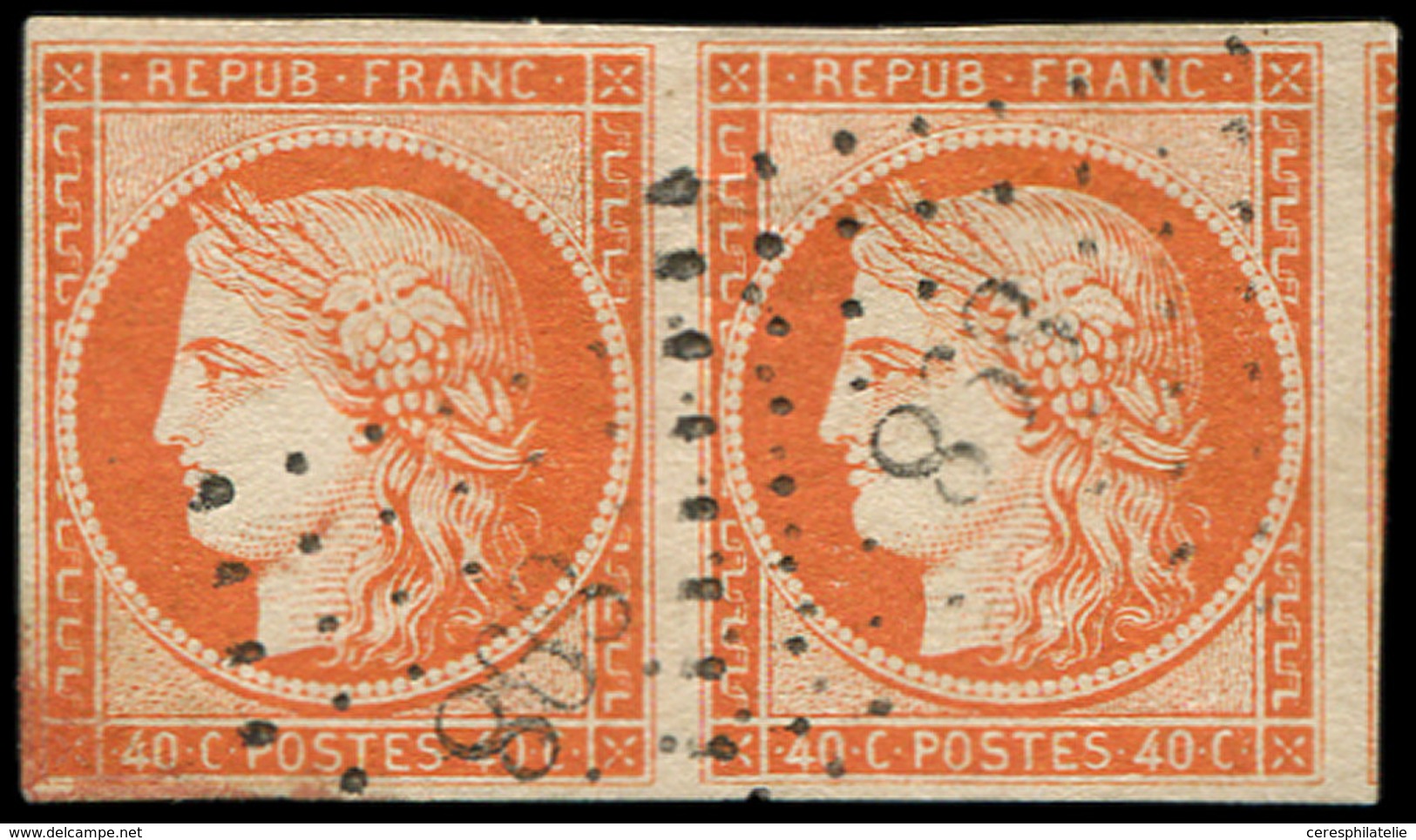 EMISSION DE 1849 - 5    40c. Orange, PAIRE Oblitérée PC 898, TB. C - 1849-1850 Ceres