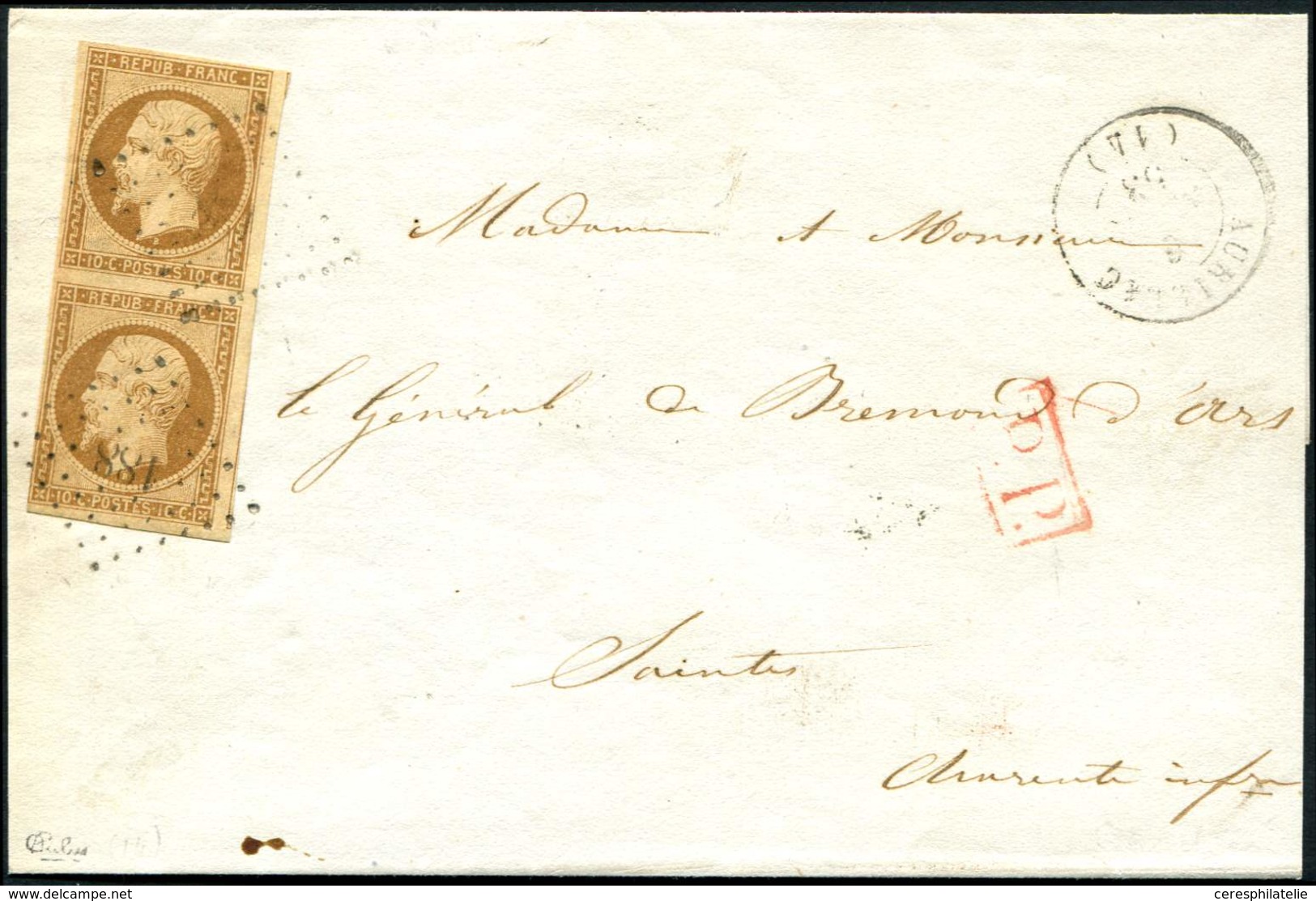 Let PRESIDENCE - 9    10c. Bistre-jaune, PAIRE Obl. PC 188 S. LSC, Càd T15 AURILLAC 6/9/53, TB. C - 1852 Louis-Napoleon