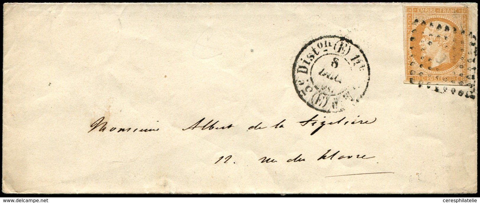 Let EMPIRE NON DENTELE - 13A  10c. Bistre, T I, Obl. E S. Env., Càd E 3e Diston 8/12/55, TB - 1853-1860 Napoleon III