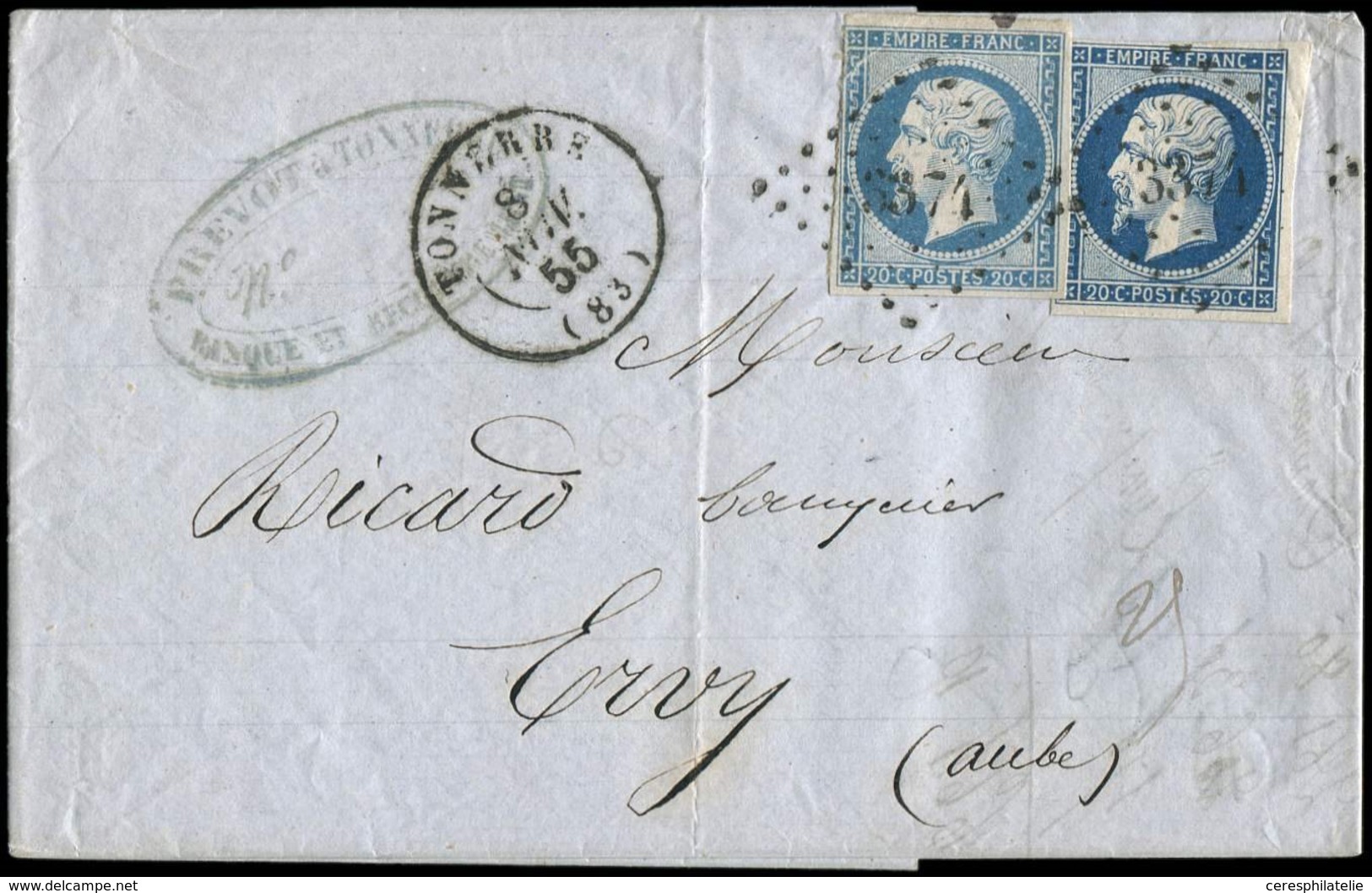 Let EMPIRE NON DENTELE - 14A Et 14Aa Obl. PC 3374 S. LAC, Càd T15 TONNERRE 8/11/55, Combinaison R De 2 Nuances, TTB - 1853-1860 Napoléon III.