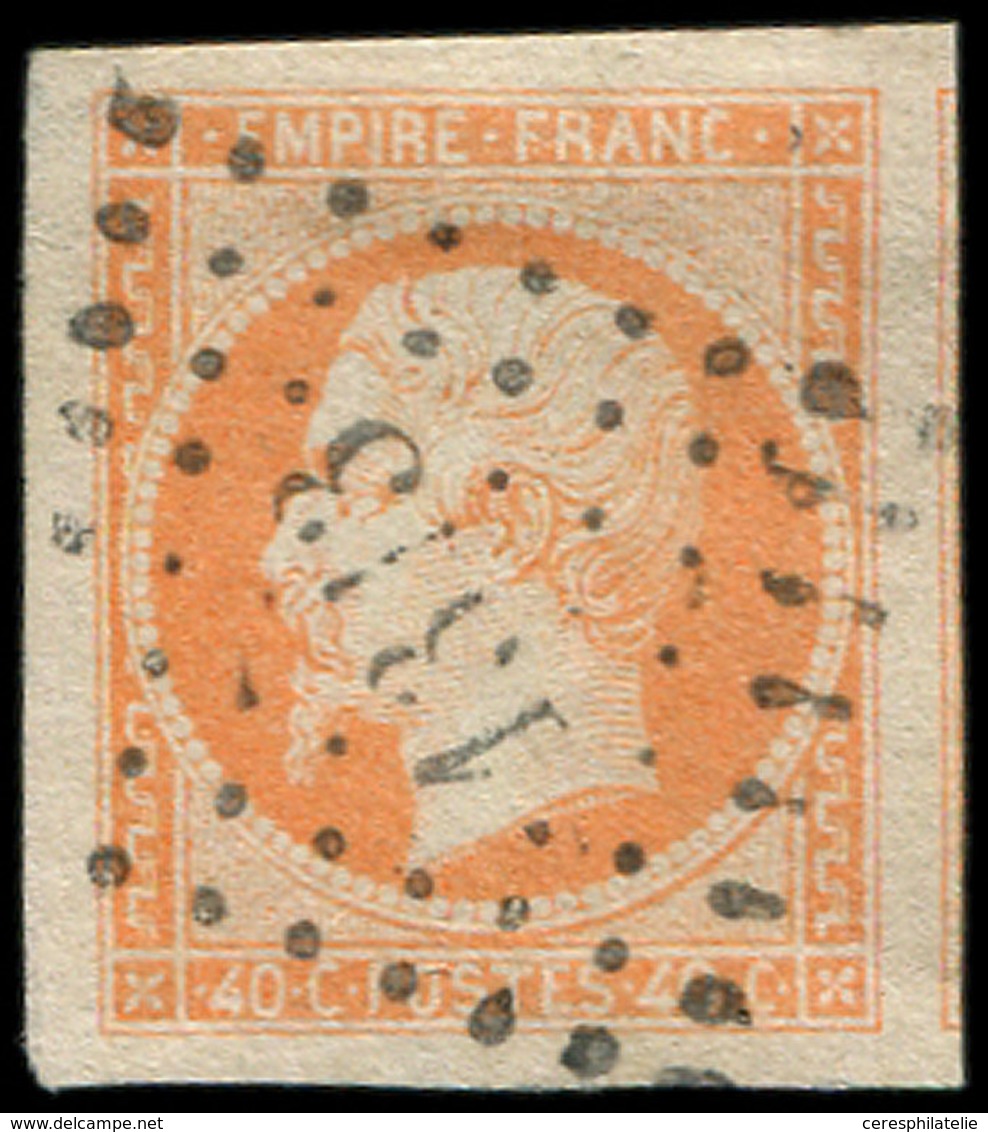 EMPIRE NON DENTELE - 16   40c. Orange, Grandes Marges, Filet De Voisin à Droite, Obl. PC 1313, Superbe - 1853-1860 Napoléon III.