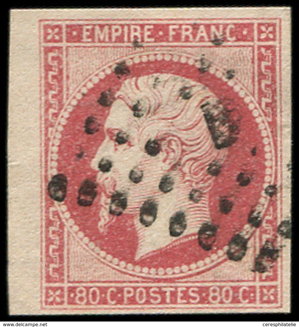 EMPIRE NON DENTELE - 17B  80c. Rose, Petit Bdf, Obl. Los. B Bâton, TTB/Superbe - 1853-1860 Napoléon III.