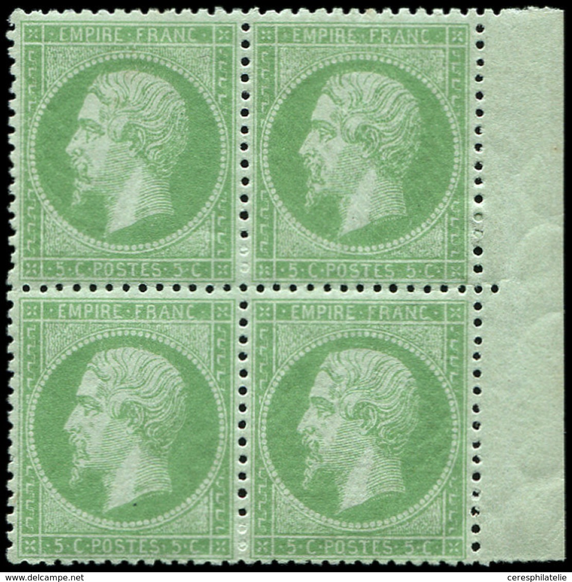 ** EMPIRE DENTELE - 20    5c. Vert, BLOC De 4 Bdf, 1 Ex. *, Excellent Centrage, TTB - 1862 Napoléon III