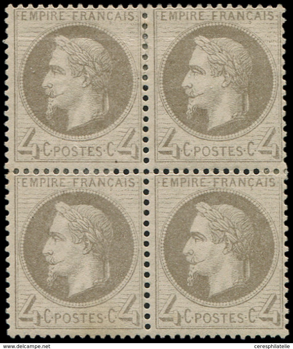 * EMPIRE LAURE - 27Ab  4c. Gris Lilas, T I, BLOC De 4, Inf. Froiss. S. La Paire Sup., La Paire Inférieure Avec Ch. Ultra - 1863-1870 Napoleon III With Laurels