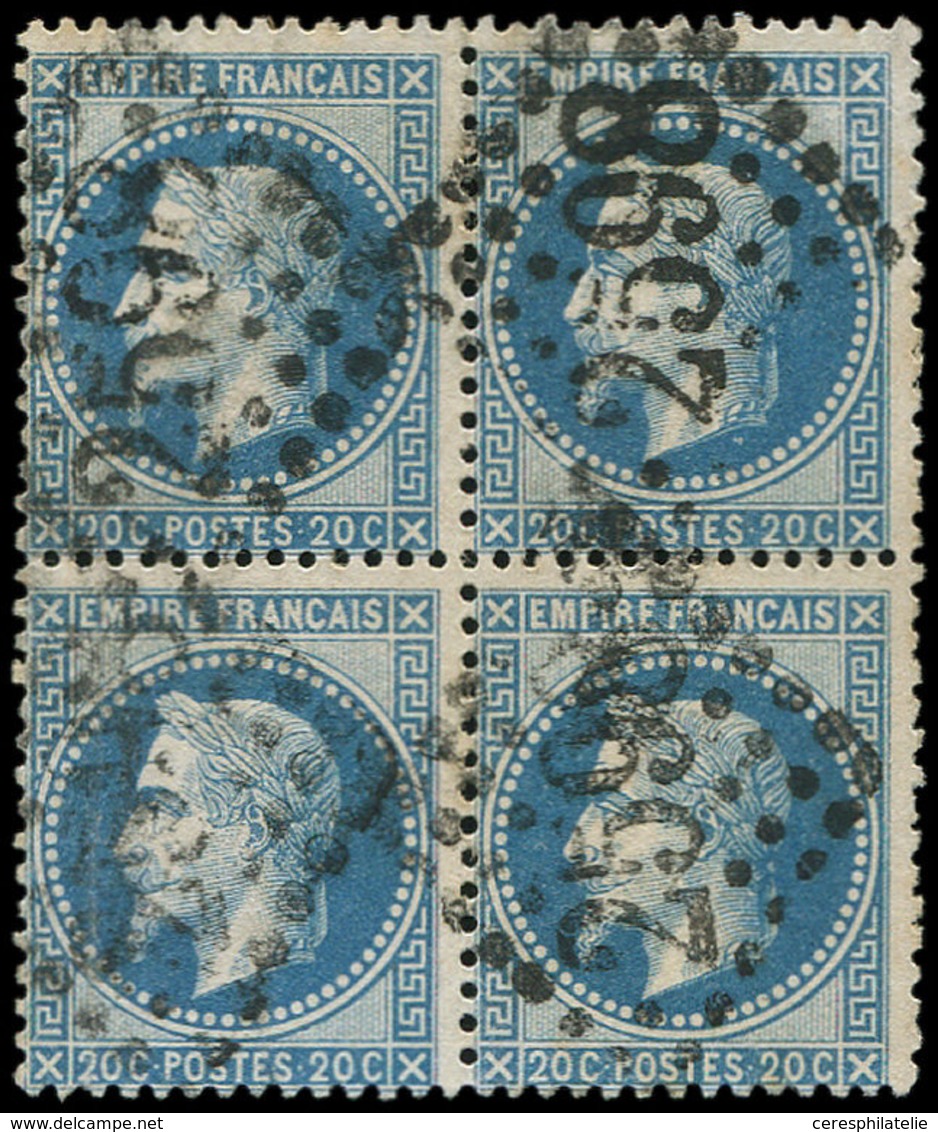 EMPIRE LAURE - 29A  20c. Bleu, BLOC De 4 Obl. GC 2598 De NANCY, TB - 1863-1870 Napoléon III Lauré