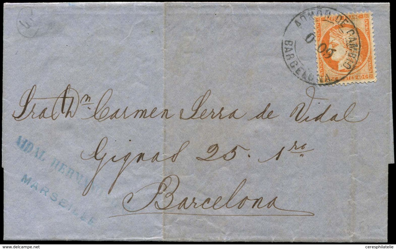 Let SIEGE DE PARIS - 38   40c. Orange, Obl. Cachet ADMON DE CAMBIO BARCELONA 0 09 S. LAC, TTB - 1870 Siege Of Paris