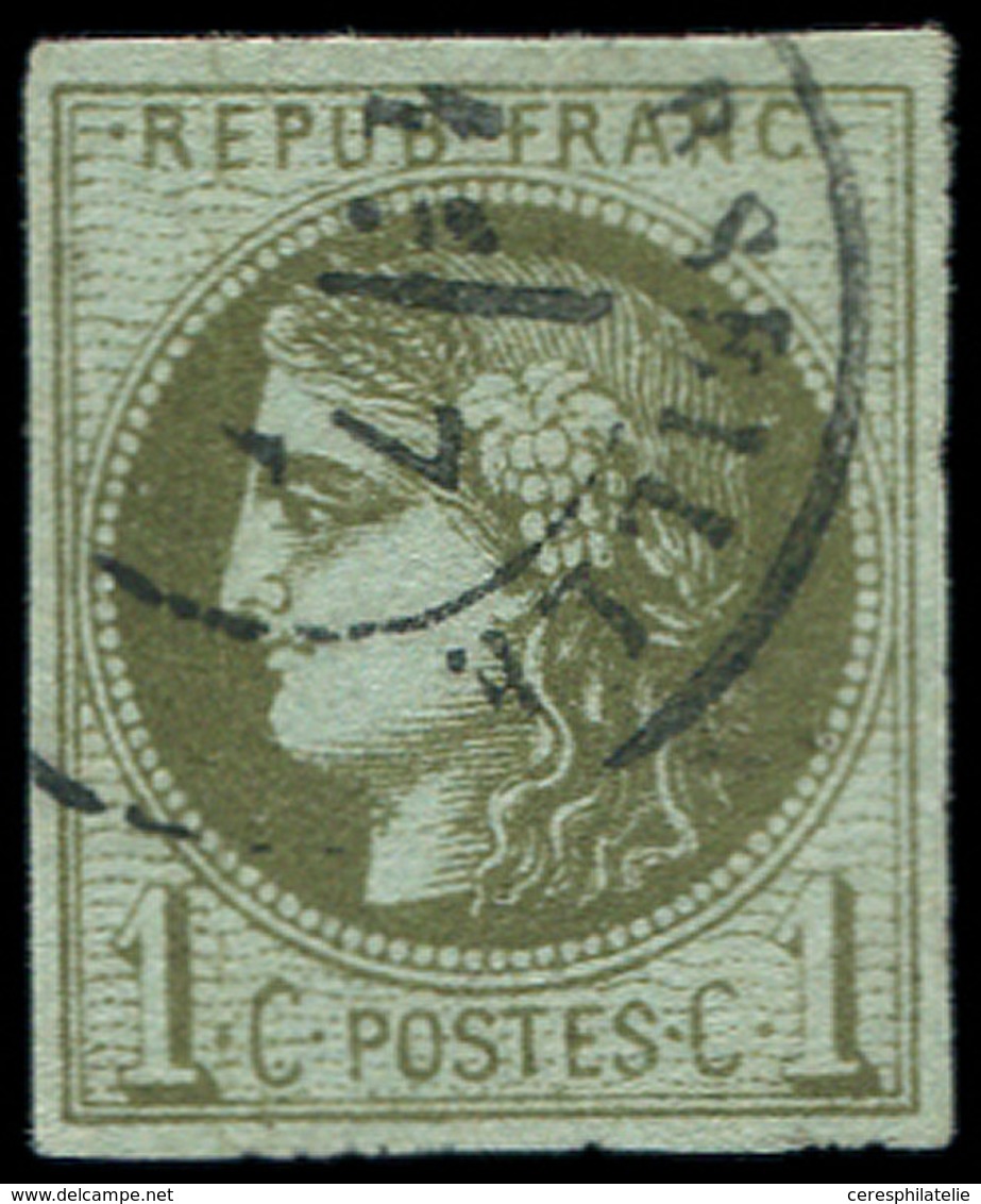 EMISSION DE BORDEAUX - 39C   1c. Olive, R III, Obl. Càd T17 MARSEILLE, TB. Br - 1870 Bordeaux Printing