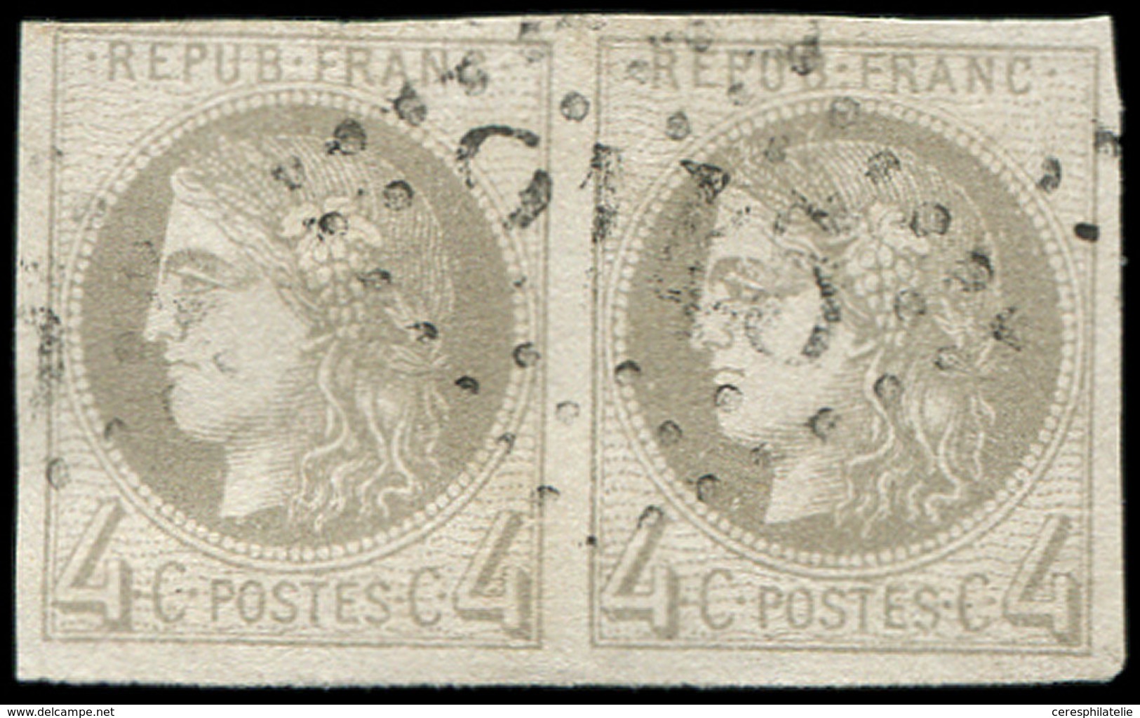 EMISSION DE BORDEAUX - 41B   4c. Gris R II, PAIRE, Oblitération GC, TB. C - 1870 Bordeaux Printing