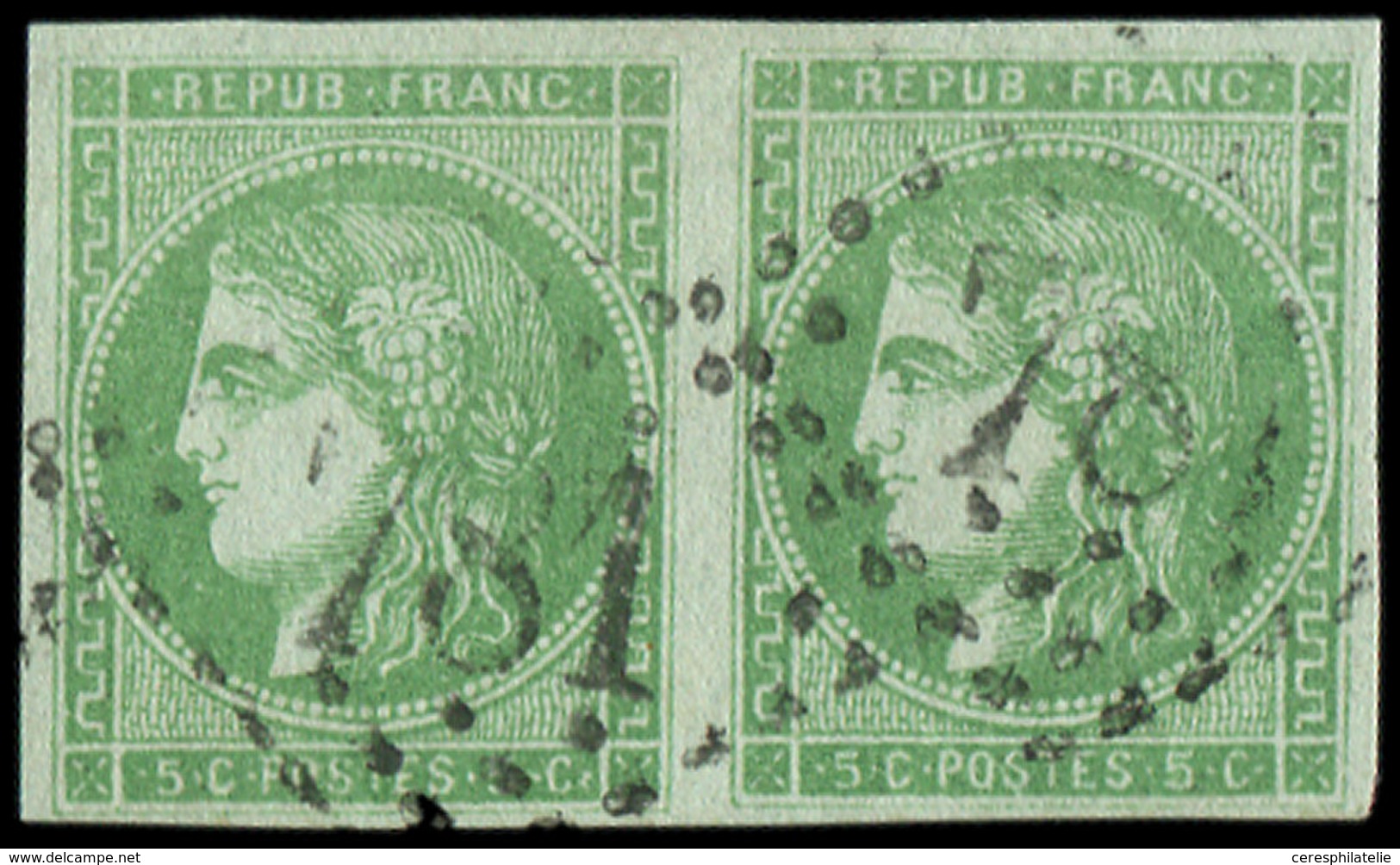 EMISSION DE BORDEAUX - 42B   5c. Vert-jaune, R II, 3ème état, PAIRE Obl. GC 781, TB - 1870 Ausgabe Bordeaux