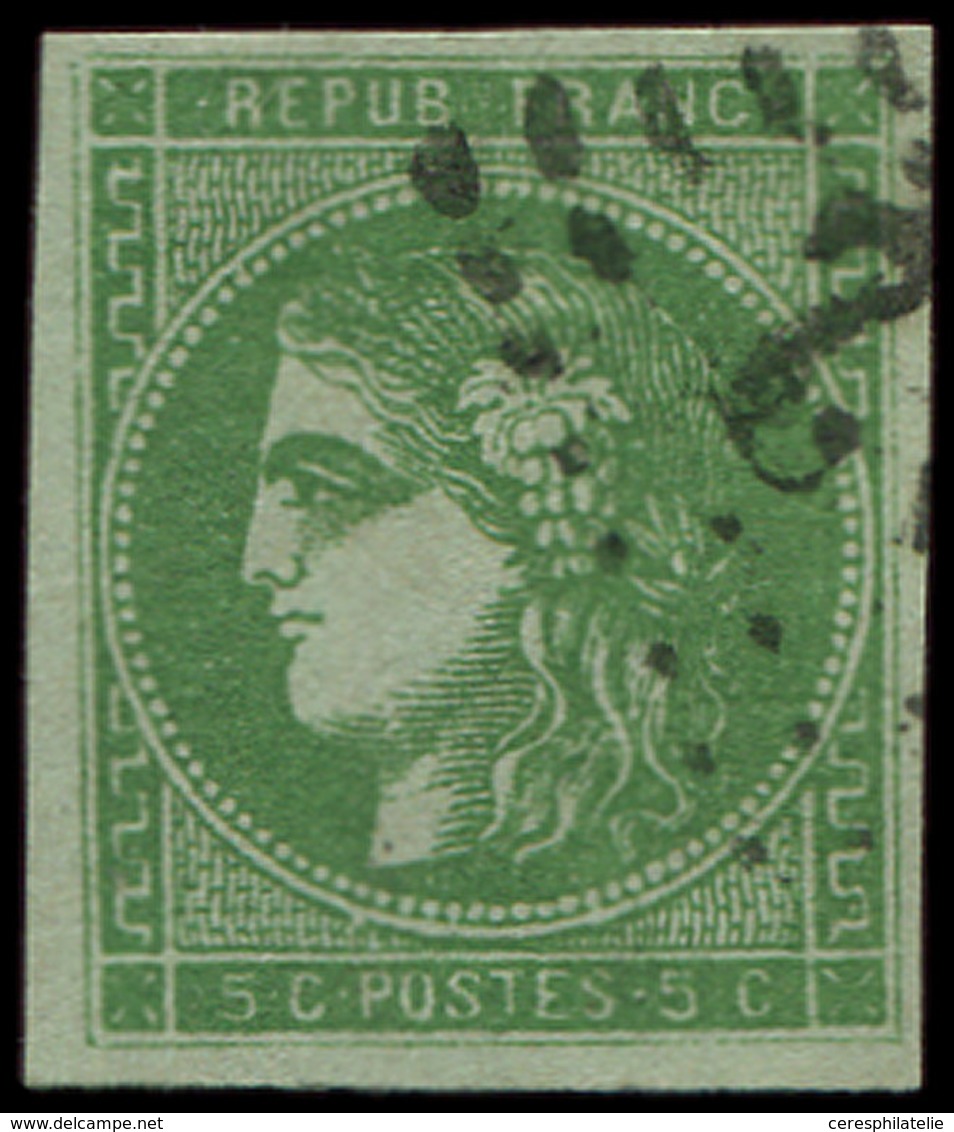 EMISSION DE BORDEAUX - 42Ba  5c. Vert-jaune Foncé, R II, 1er état, Pos. 3, Obl. GC, TB - 1870 Bordeaux Printing