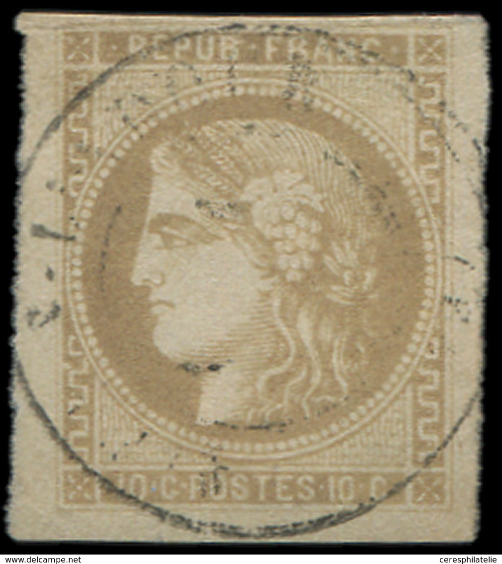 EMISSION DE BORDEAUX - 43Ab 10c. Bistre VERDATRE, R I, Obl. Càd, Superbe - 1870 Emission De Bordeaux