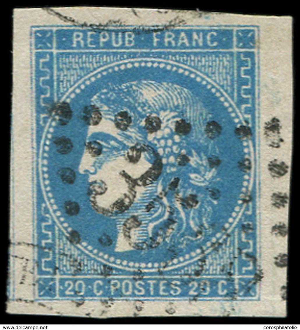 EMISSION DE BORDEAUX - 46B  20c. Bleu, T III, R II, Petit Bdf, Amorce De Voisin à Gauche, Obl. GC 3568, TTB/Superbe - 1870 Emission De Bordeaux