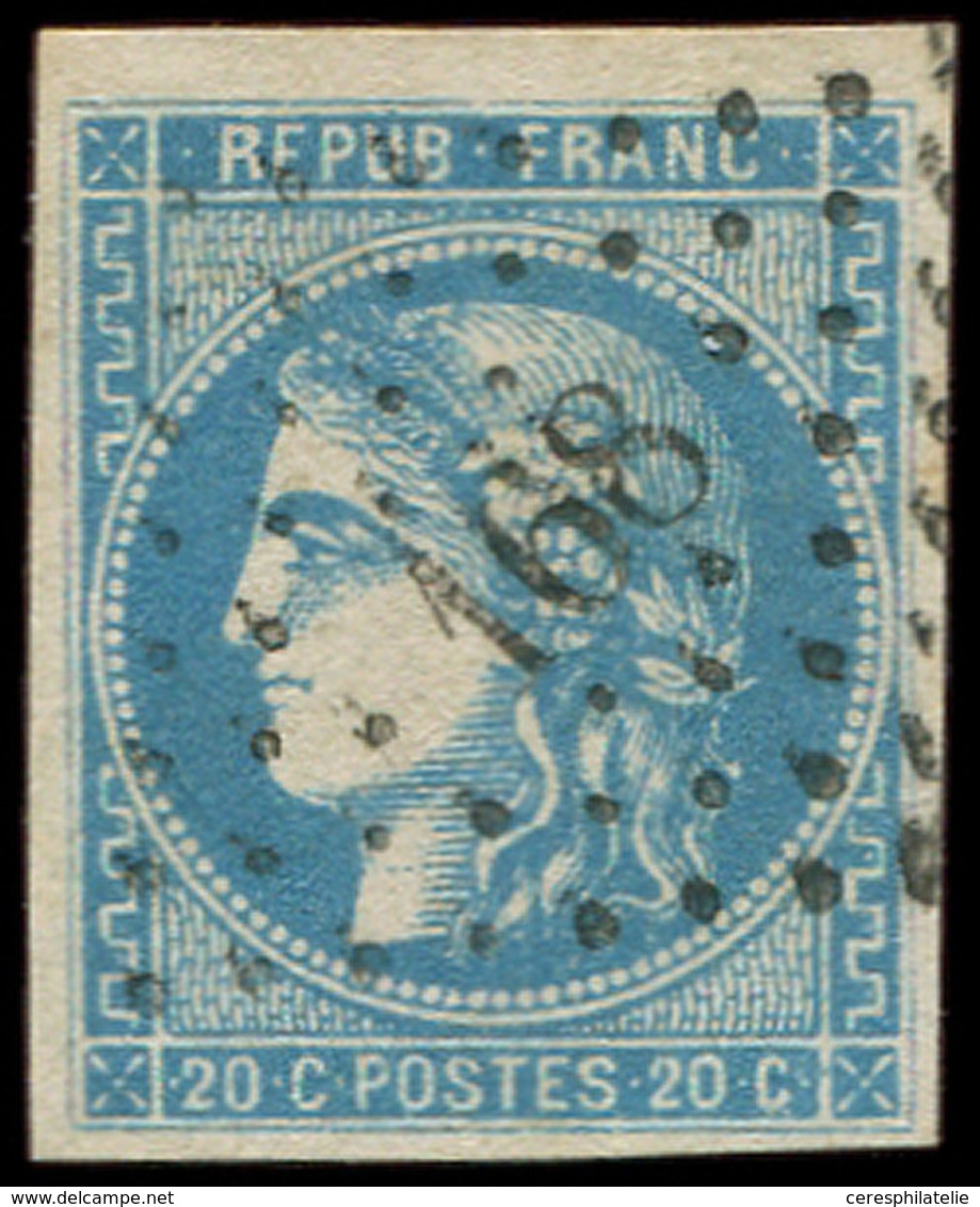 EMISSION DE BORDEAUX - 46B  20c. Bleu, T III, R II, Obl. PC Du GC 168 D'ARMENTIERES, TTB - 1870 Uitgave Van Bordeaux