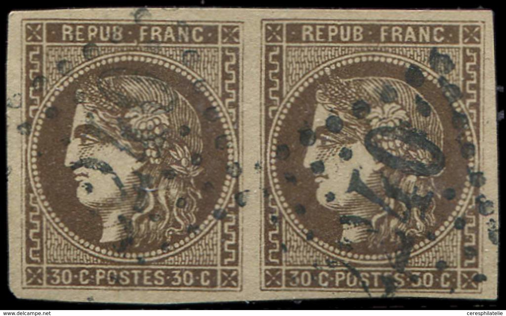 EMISSION DE BORDEAUX - 47   30c. Brun, PAIRE Oblitérée GC 2240, TTB. Br - 1870 Emission De Bordeaux