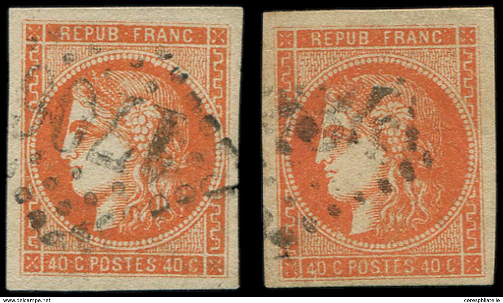 EMISSION DE BORDEAUX - 48   40c. Orange, 2 Unités Choisies Oblitérées GC, TB/TTB - 1870 Bordeaux Printing