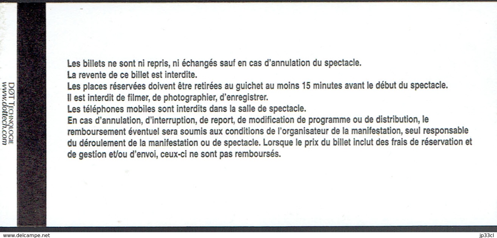 Billet D'entrée Au Spectacle Chanson Gitane, Théâtre De La Louvière, 13/12/2008 - Tickets - Vouchers