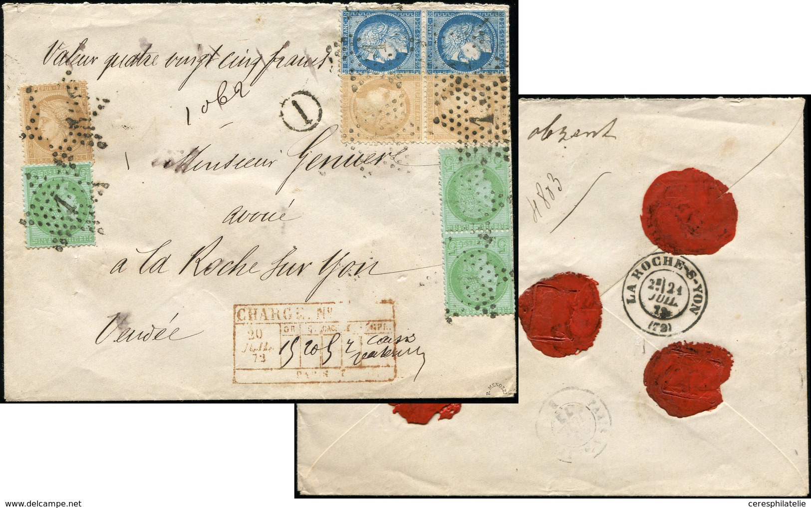 Let CERES DENTELE - 53 (3), 59 (3) Et 60A (2), Obl. Etoile 1 S. Env. CHARGE, Cachet Recto 20/7/73, TTB - 1871-1875 Ceres