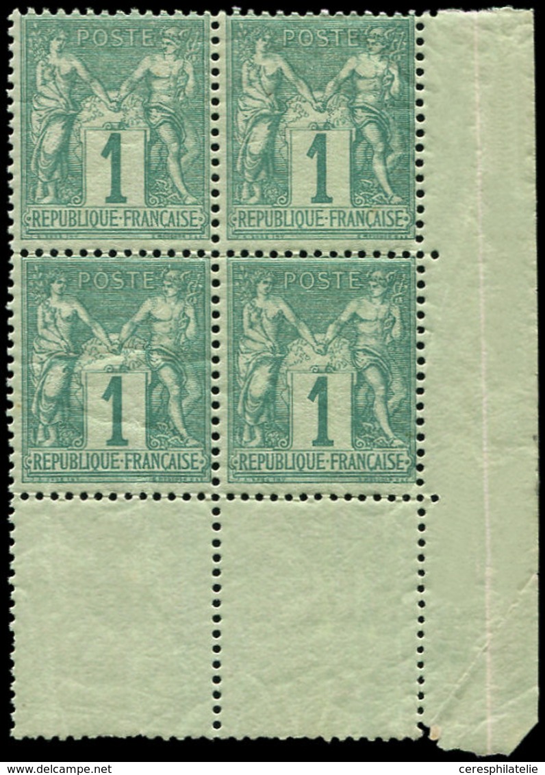 ** TYPE SAGE - 61    1c. Vert, BLOC De 4 Cdf, G. Lég. Craquelée, TB - 1876-1878 Sage (Typ I)