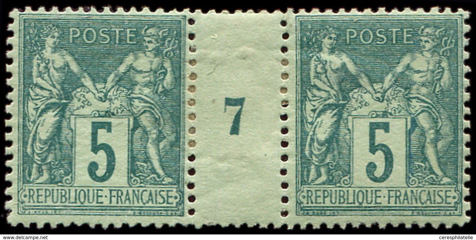 * TYPE SAGE - 75    5c. Vert, PAIRE Mill.7, TB - 1876-1878 Sage (Typ I)