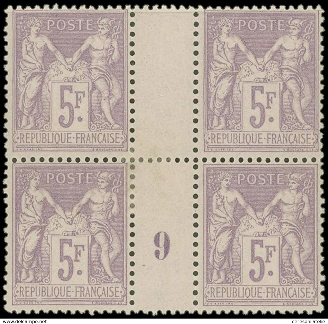 * TYPE SAGE - 95c   5f. Lilas Vif, BLOC De 4 Mill.9, Bien Centré, TB - 1876-1878 Sage (Typ I)