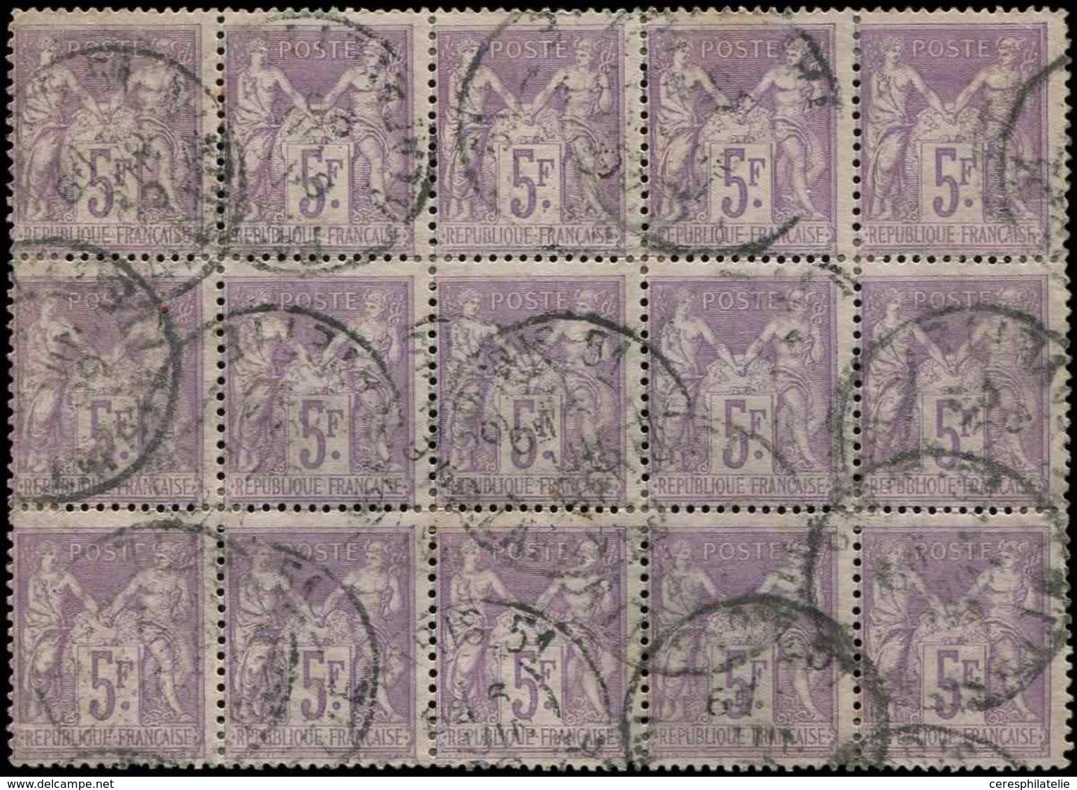 TYPE SAGE - 95b   5f. Violet Pâle, BLOC De 15 Oblitéré Càd PARIS R. Lafayette 6/6/99, TB. Br - 1876-1878 Sage (Type I)