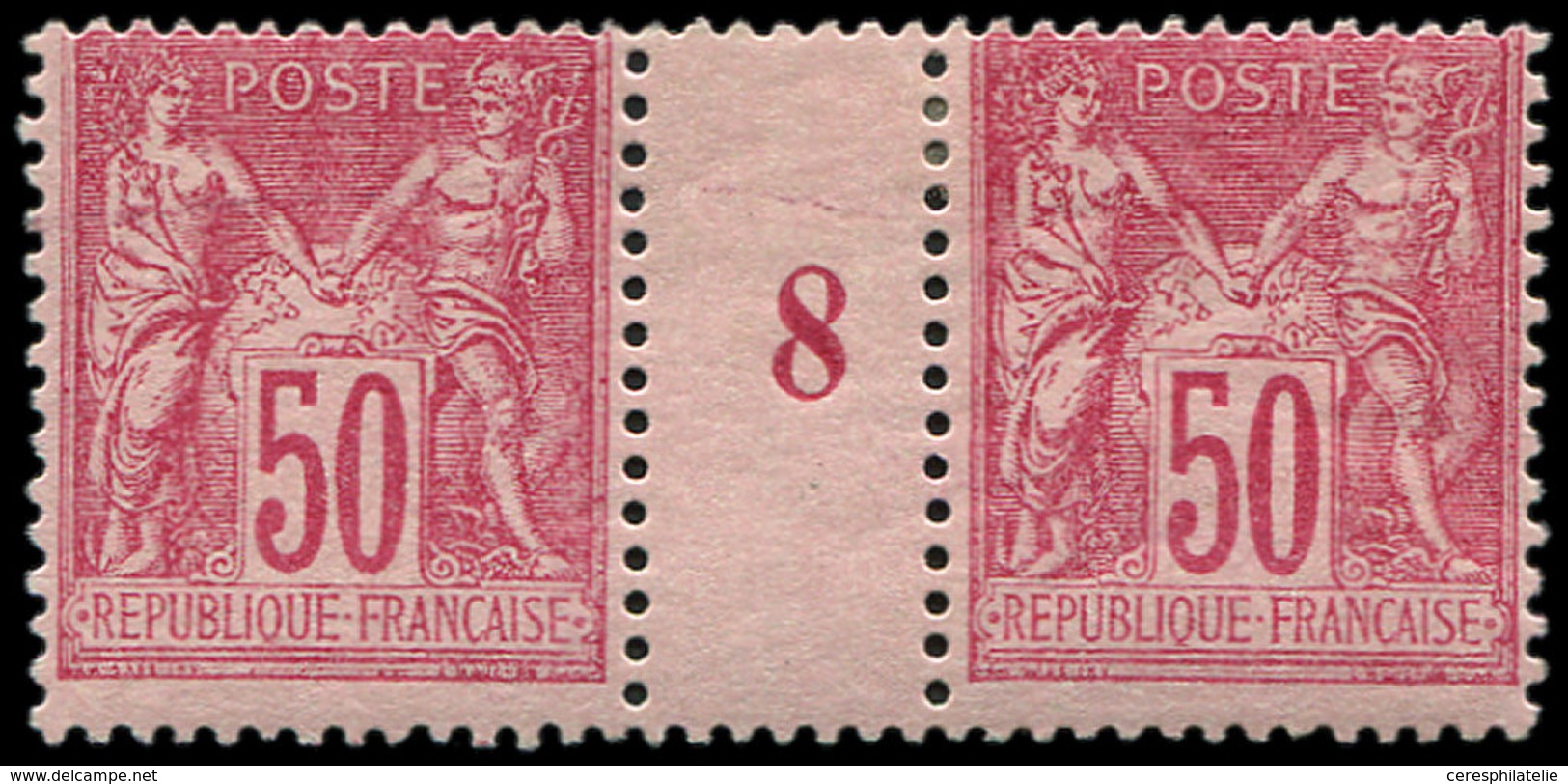 * TYPE SAGE - 98   50c. Rose, PAIRE Mill.8, Un Timbre **, TB - 1876-1878 Sage (Typ I)