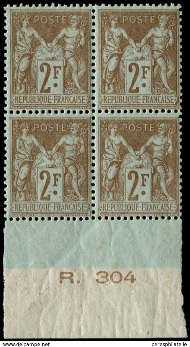 ** TYPE SAGE - 105   2f. Bistre Sur Azuré, BLOC De 4 Bdf Avec N°, TTB - 1876-1878 Sage (Typ I)