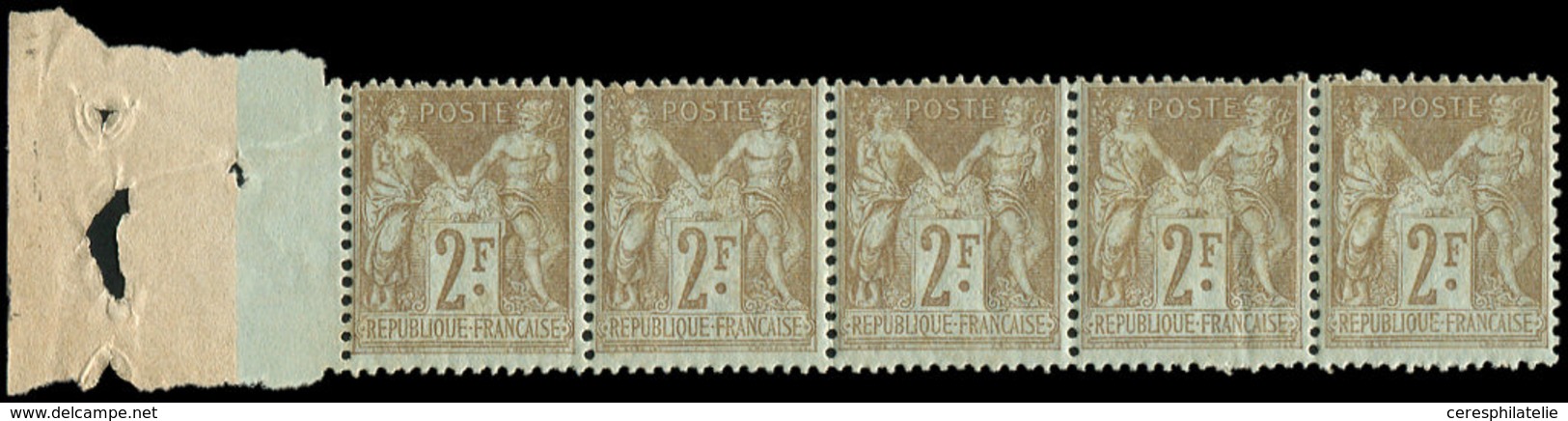 ** TYPE SAGE - 105   2f. Bistre Sur Azuré, BANDE De 5 Bdf, TB - 1876-1878 Sage (Typ I)