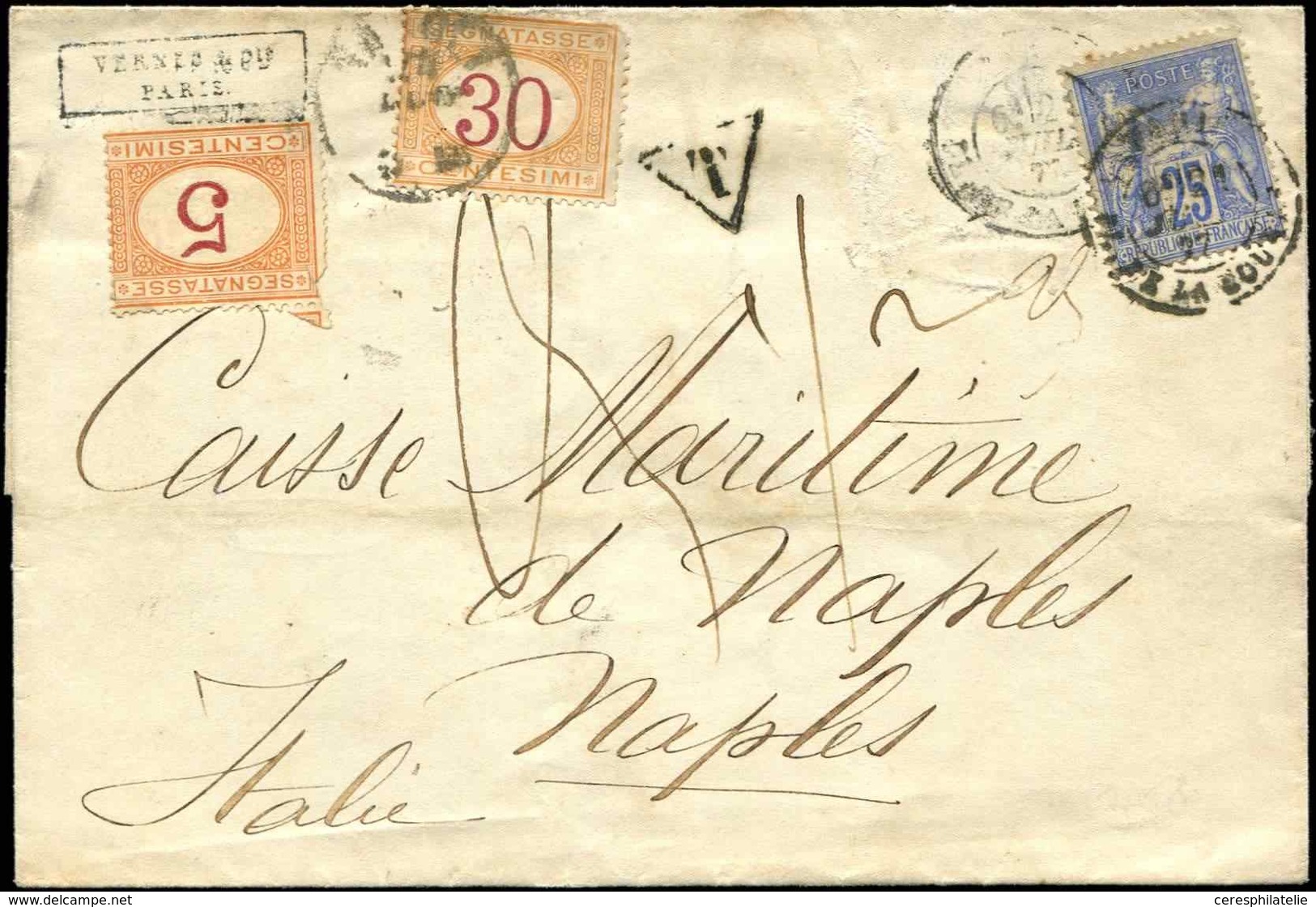 Let TYPE SAGE SUR LETTRES - N°78 Obl. Càd Pl. De La Bourse 7/77 S. LSC Insuff. Affr., Taxe 3 1/2 Manus. Et 2 Timbres Tax - 1877-1920: Période Semi Moderne