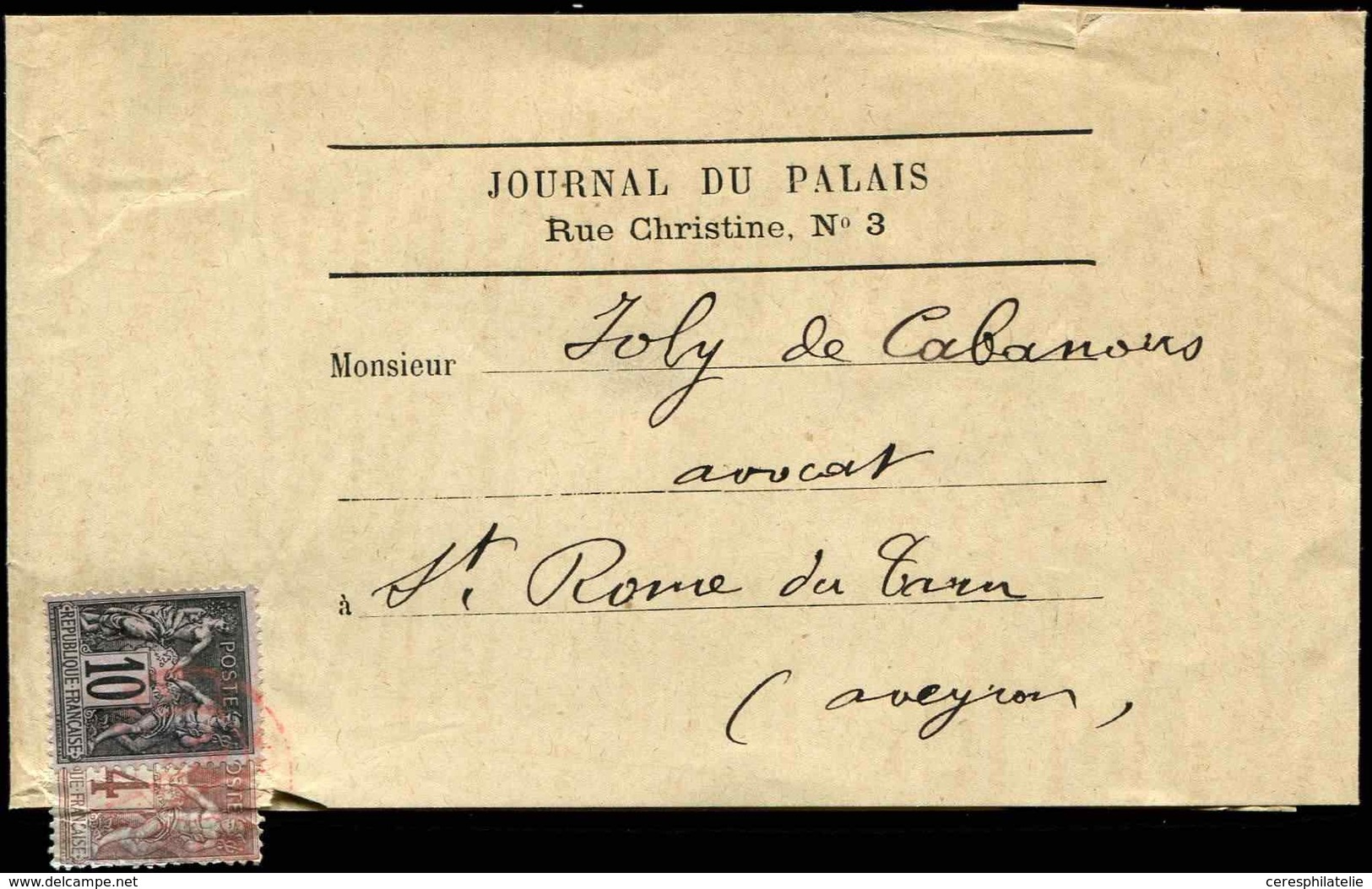 Let TYPE SAGE SUR LETTRES - N°88 Et 89 Obl. Càd ROUGE Des Imprimés S. Bande Journal Du Palais 1882, TB - 1877-1920: Période Semi Moderne