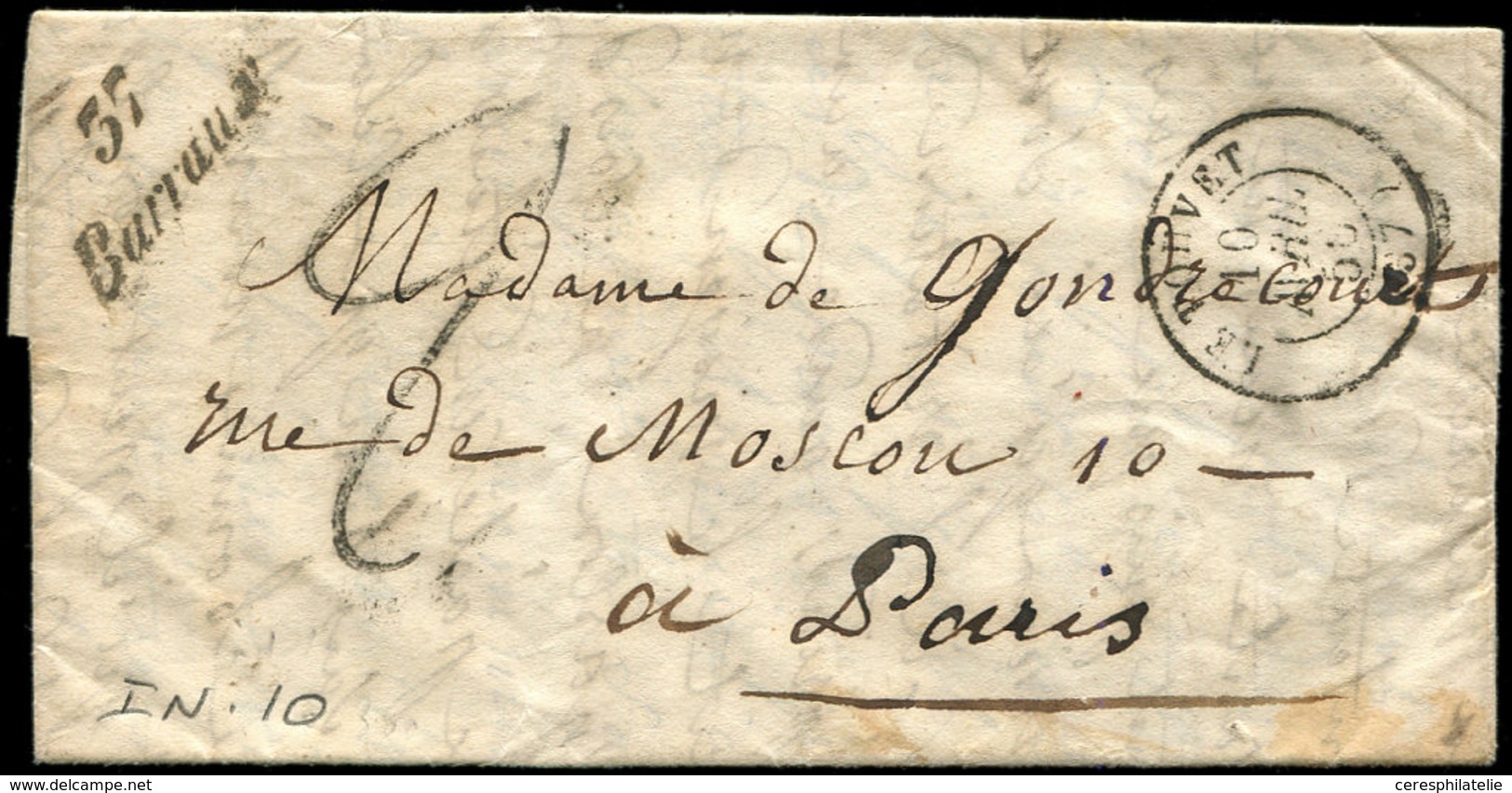 Let OBLITERATIONS PAR DEPARTEMENTS - 37/ISERE Cursive 37/BARRAUX Sur LAC, Càd T15 LE TOUVET 10/4/1850, TB - 1849-1876: Période Classique