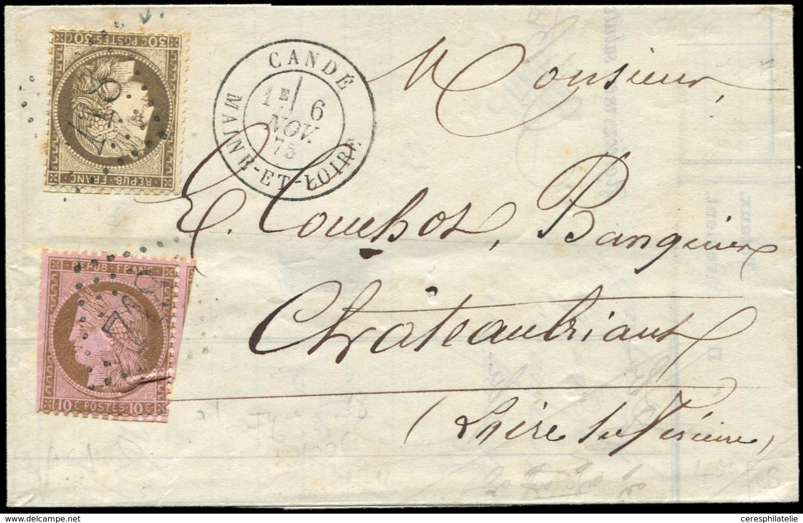 Let OBLITERATIONS PAR DEPARTEMENTS - 47/MAINE & LOIRE N°54 Et 56 Obl. GC 718 S. LAC, Càd T18 CANDE 6/11/75, TTB - 1849-1876: Classic Period