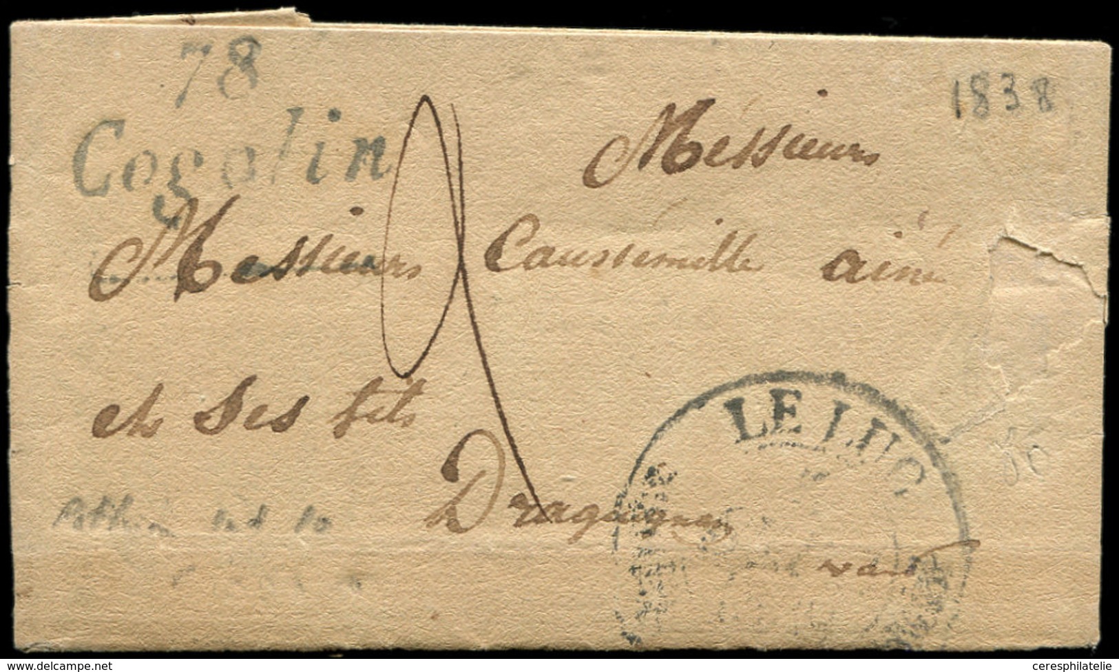 Let OBLITERATIONS PAR DEPARTEMENTS - 78/VAR Cursive 78/COGOLIN S. LAC, Càd T11 De 1838, TB - 1849-1876: Période Classique