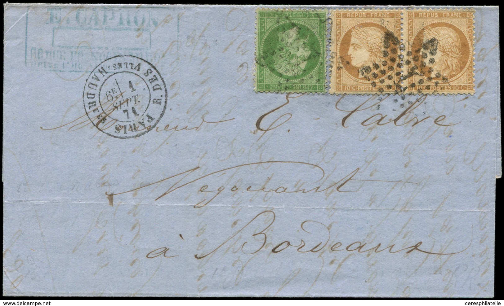 Let AFFRANCHISSEMENTS DE SEPTEMBRE 1871 - N°20 Et 36 PAIRE Obl. Etoile 7 S. LAC, Càd R. Des Vlles Haudrtes 1/9/71, 1er J - 1849-1876: Periodo Clásico