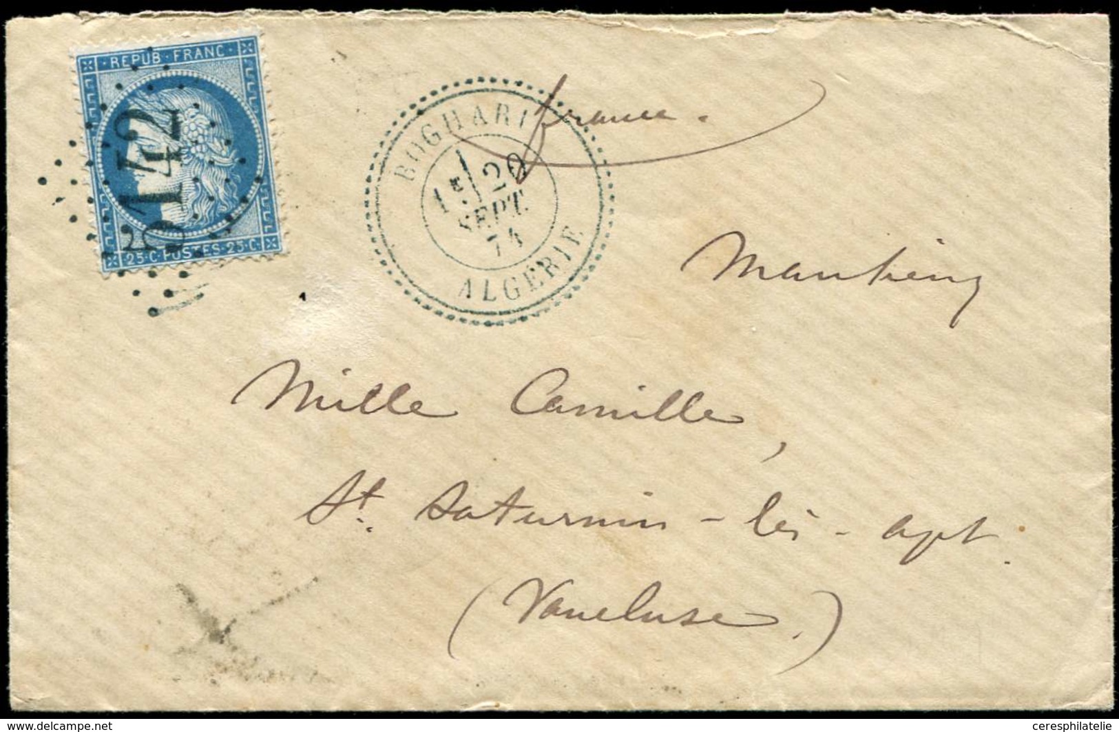 Let LETTRES ET OBLITERATIONS D'ALGERIE - N°60A Obl. GC 5142 S. Env., Càd T24 BOGHARI ALGERIE 20/9/71, En Bleu, Arr. ST S - 1849-1876: Classic Period